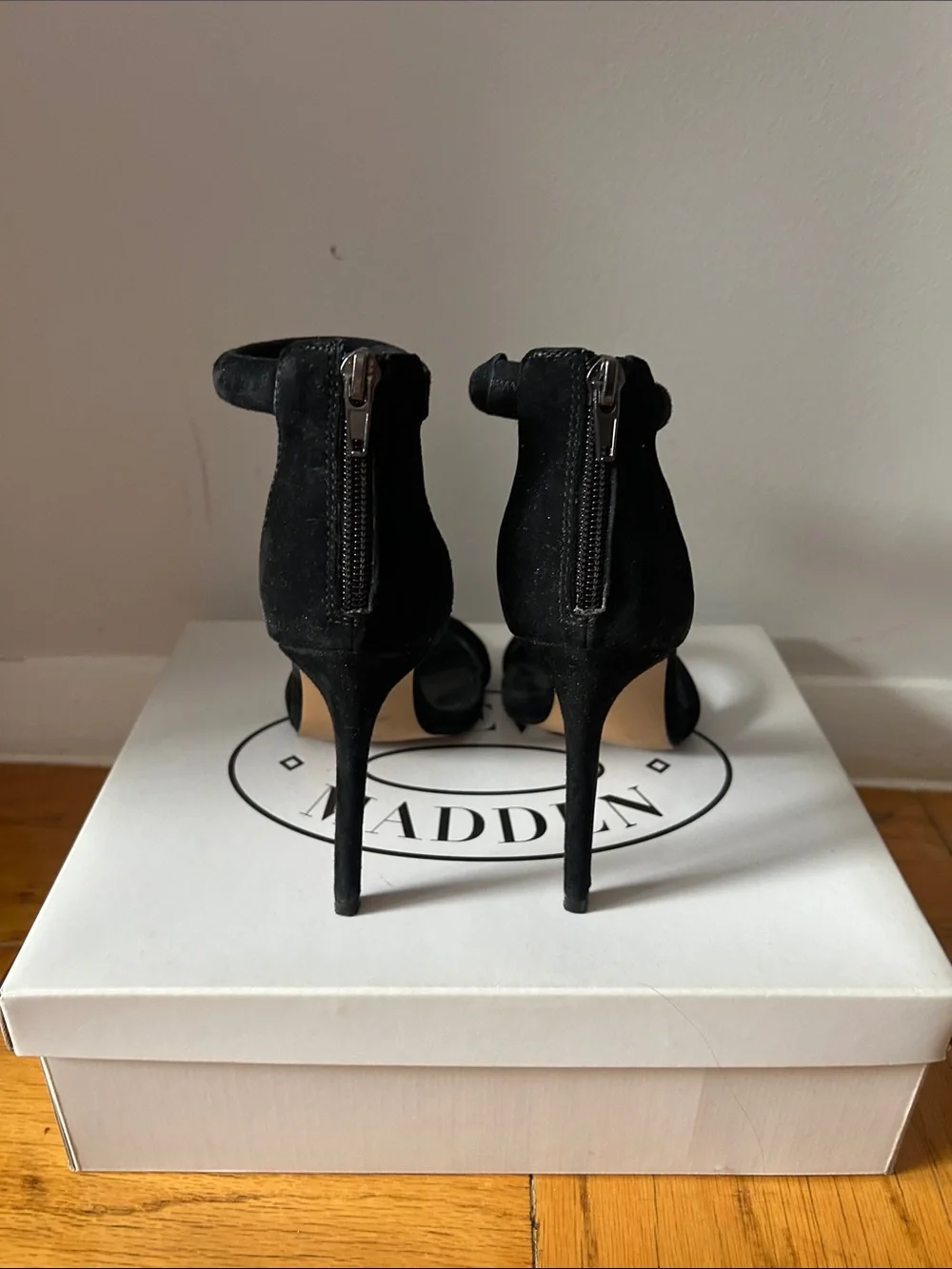 Steve Madden Fancci Black Suede Ankle-Strap Stiletto Sandals - Picture 3 of 4